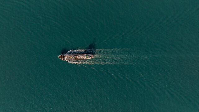 Aerial view oil tanker ship on sea, Oil tanker ship global business logistic and maritime transportation of petroleum petrochemical supply chain, Oil tanker ship  sailing on the sea.