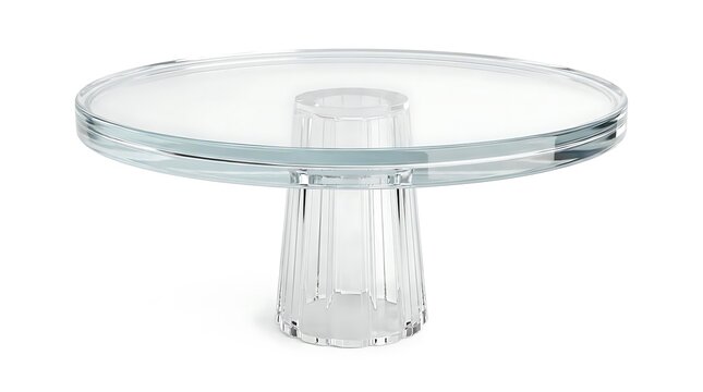 Empty glass cake stand on white background