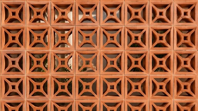 Terracotta breeze block wall texture background decorative clay ventilation tile pattern