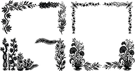 Decorative underwater coral reef and vine frame borders vector set © SHARMIN