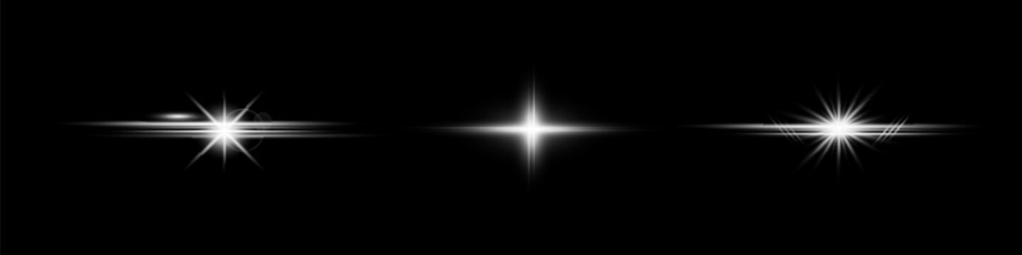 Light effect set. Glow isolated white transparent light effect set, lens flare, explosion, glitter, dust, line, sun flash, spark and stars, spotlight, curve twirl.