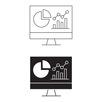 Data analytics dashboard line and glyph icon on computer screen vector illustration.Editable stroke, Vector illustration, Line art Icon, Symbols.