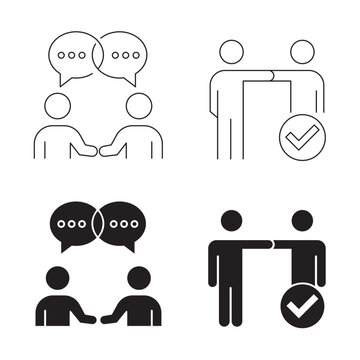 Team communication and agreement line and glyph icon set vector illustration.Editable stroke, Vector illustration, Line art Icon, Symbols.