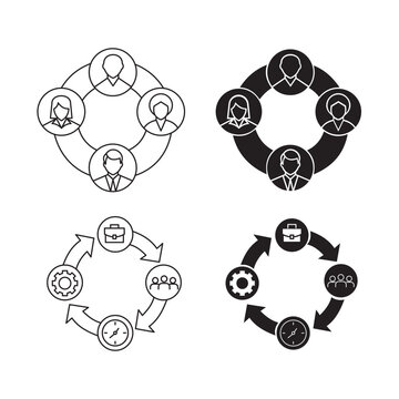 Business network and management cycle line and glyph icon set vector illustration.Editable stroke, Vector illustration, Line art Icon, Symbols.