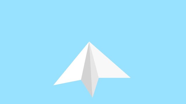 animated paper airplane flying on a transparent background, the paper airplane moves looped as if flying, angle taken from behind,  flat design style illustration