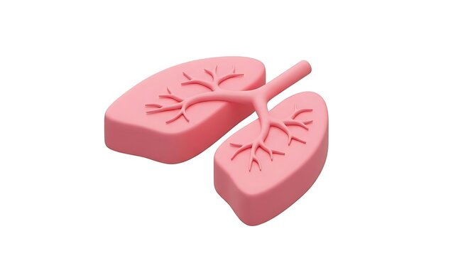 Pink 3D model of human lungs and trachea.