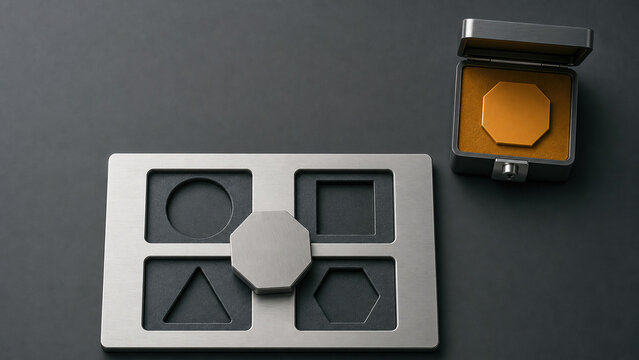 Metal Shape Sorter Puzzle Concept for Finding the Right Solution