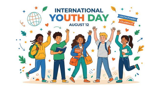 Diverse group celebrating international youth day together
