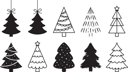 Obraz premium Set of Minimalist Hand Drawn Christmas Tree Icons Vector Illustration