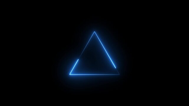 Neon blue glowing triangle frame animation with pulsing light effect on black background