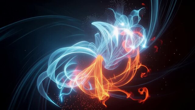 Fiery red and icy blue elements swirling in a dynamic clash of fire and ice energy