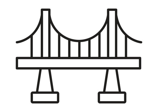 Suspension bridge line icon outline design vector for urban infrastructure and travel