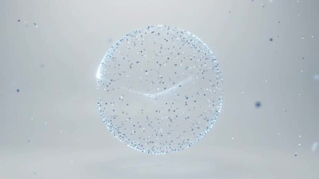 Abstract digital sphere with rotating glowing light trail particles