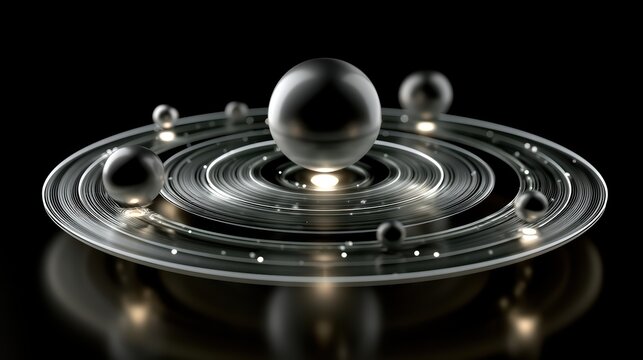 a planet and orbit illustration for a sci fi UI several planets around the white sun, holographic white UI and elements. planet and orbit is holograph as well. everything is white glowing 3d objects. 