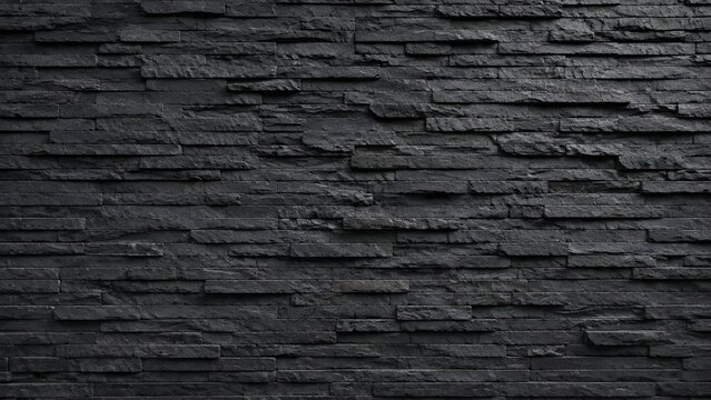 Black stacked slate stone wall texture background modern dark stone veneer cladding pattern