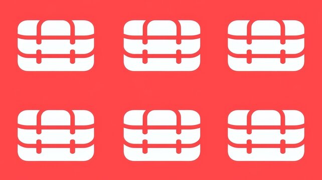 Minimalist pattern featuring white travel suitcases on vibrant red background for vacation travel concepts and holiday trip planning.