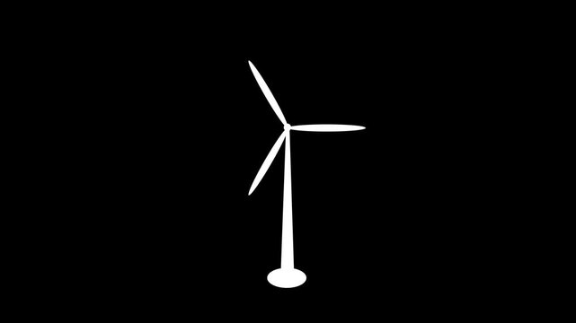 Windmills rotation loop side view isolated, Animated wind turbine video