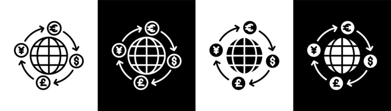 Exchange white and black icon set design