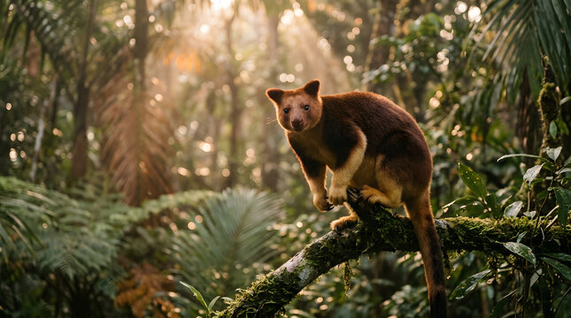 Goodfellow's Tree Kangaroo with sunlight ray