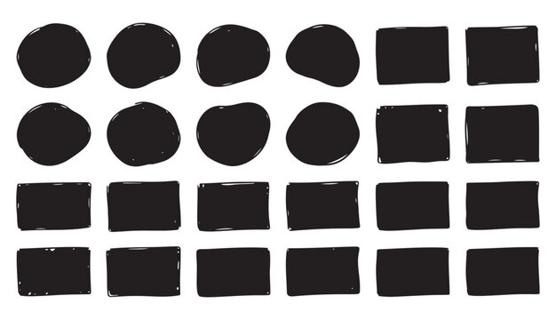 Large collection of hand drawn black frames circles and rectangular shapes for text boxes.