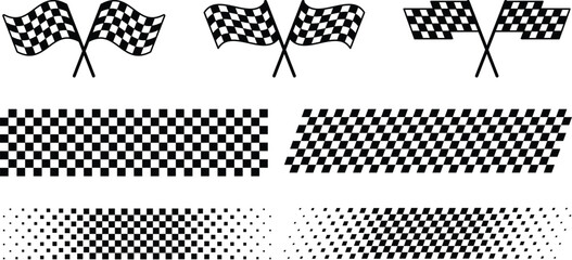 Obraz premium Collection of checkered flags and patterns on a white background racing victory symbols