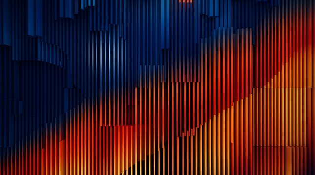 Abstract background, composed of vertical, parallel bars with, a gradient transition, from deep blue, on the left, to vibrant orange, on the right