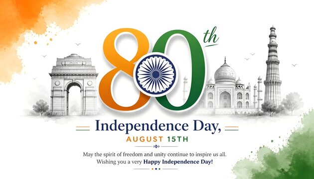80th Indian Independence Day background with monuments
