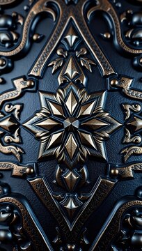 Luxury ornamental geometric pattern carved metallic diamond navy bronze