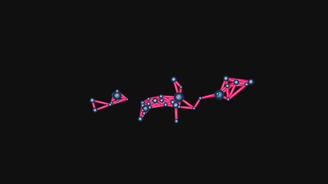 Abstract geometric constellation animation, glowing pink star map on black background, futuristic digital nebula connection lines