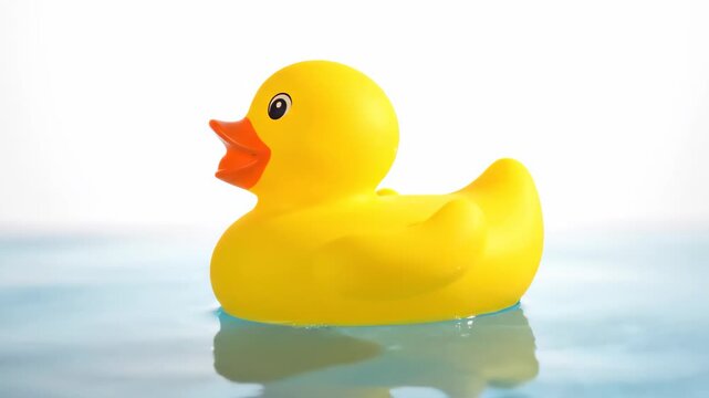 Yellow rubber duck floating on the water, yellow duckling floating in the water