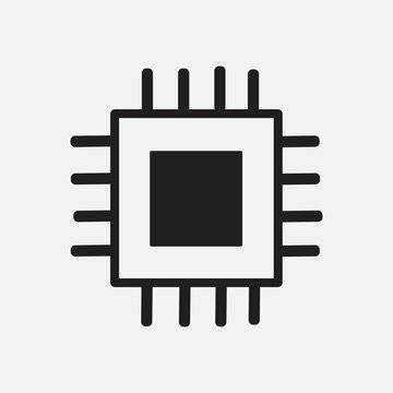 Modern black integrated circuit chip icon isolated on white background