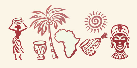 African Culture Illustration With Continent Map And Traditional Elements © Tusar