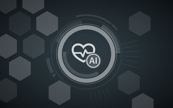 Digital representation of AI medical diagnosis concept featuring a heart with an ECG pulse line inside a high-tech circular interface. Modern healthcare innovation design with ai analytics.
