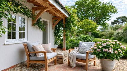 Fototapeta premium Cottage patio furniture creating relaxing outdoor living space