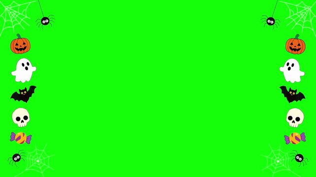 Halloween Animated Border with Spooky Icons on Green Screen