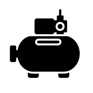 Industrial air compressor tank machine icon with compressor industrial machinery equipment pneumatic pressure manufacturing mechanical