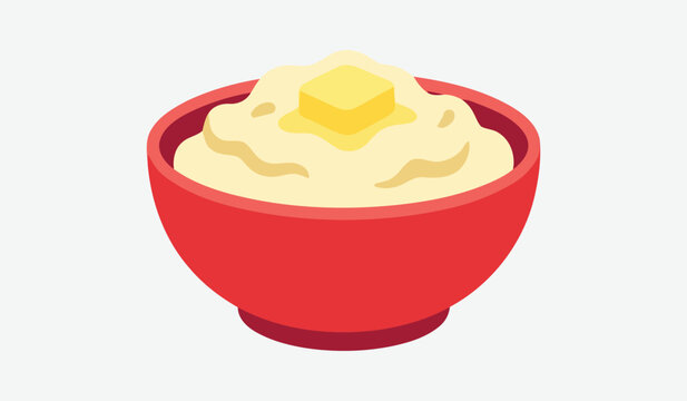 Bowl of mashed potatoes with melting butter slice potatoes thanksgiving delicious culinary illustration isolated homemade nutrition vegetable