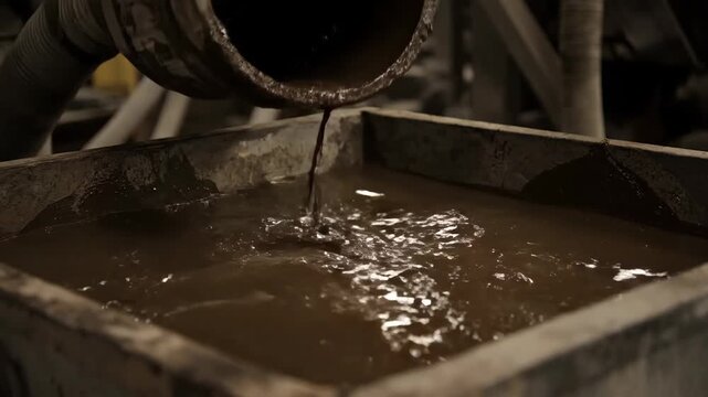 Industrial liquid dumping operation scenarios, industrial assembly line mud dumping