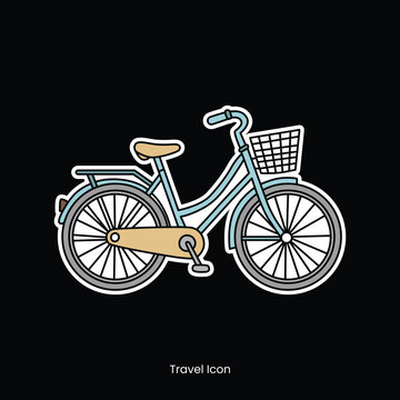 Illustrated Blue Bicycle with Basket Isolated Sticker