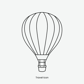 Flat Blue Hot Air Balloon Isolated Outline