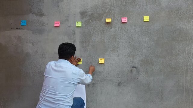 Person Sticking Colorful Motivational Notes onto Gray Concrete Wall