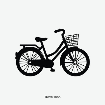 Black Bicycle with Basket Silhouette Isolated