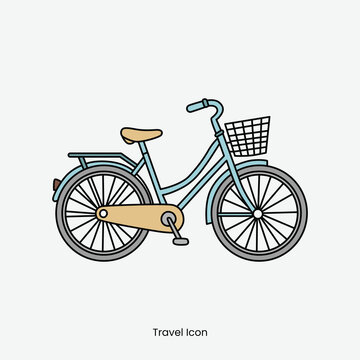 Illustrated Light Blue Bicycle with Basket Isolated