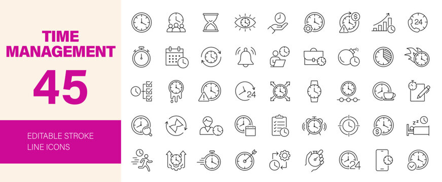 Time management icon set. Editable line icons. Vector illustration.