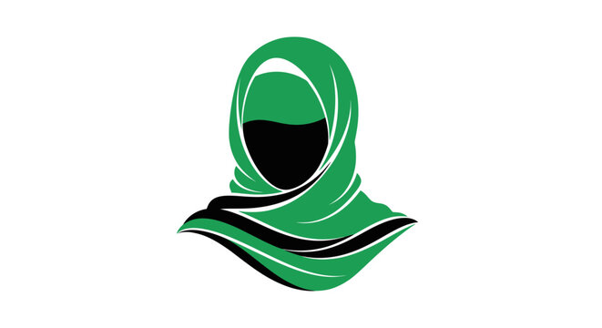 Green Hijab Headscarf Muslim Woman.