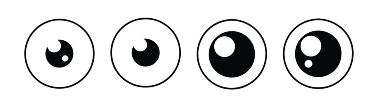 Cute cartoon eye vector collection with pupil, eyeball and comic expression icons for mascot characters, animation, stickers and graphic design.
