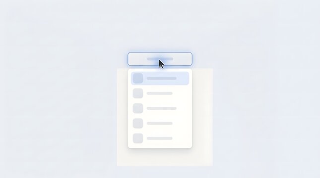 Minimal UI dropdown selection interface with cursor, representing user input, form interaction, and web application design.