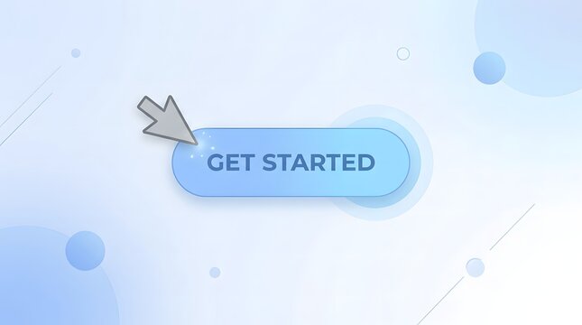 Blue &ldquo;Get Started&rdquo; button with arrow pointer, representing call-to-action design for websites, apps, and digital onboarding.
