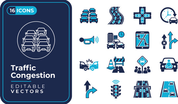 Premium collection of urban transport vector symbols including car accidents, road navigation, signal lights, and street congestion icons for apps