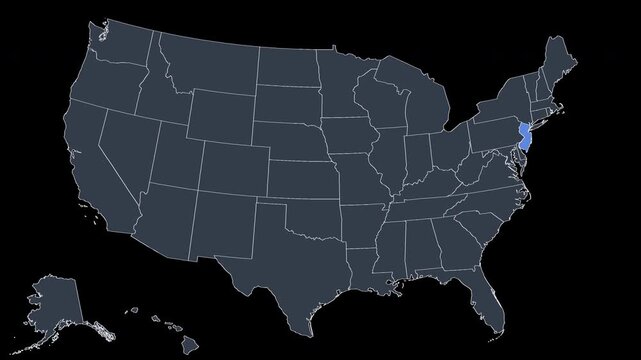 New Jersey Flashing Blue on US Election Map Animation Alpha 4K
